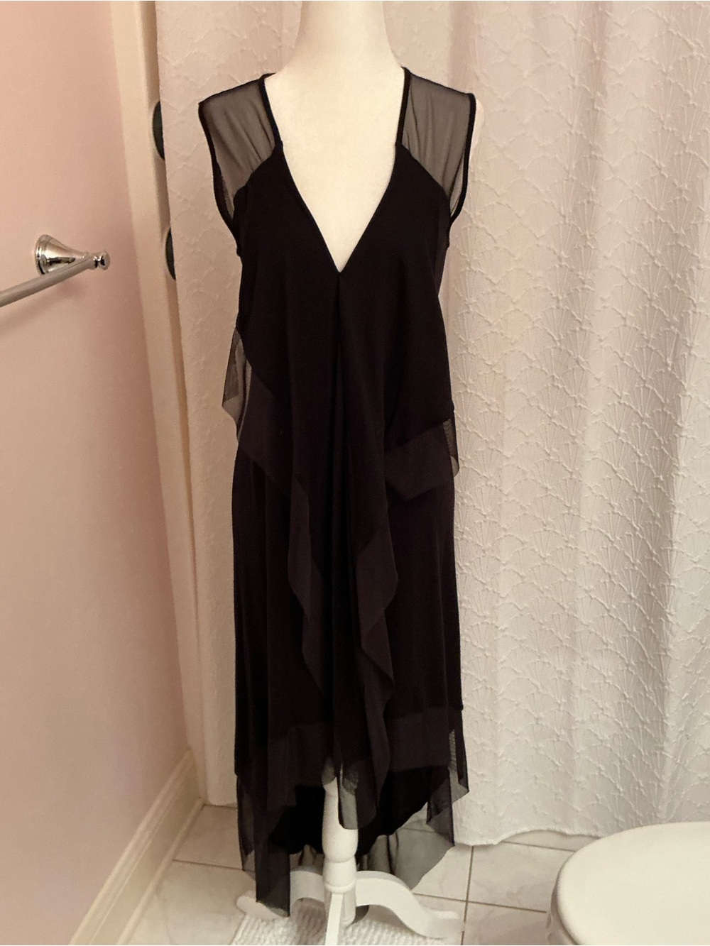 BCBG Max Azria Black V-Neck Layered Cotton Dress